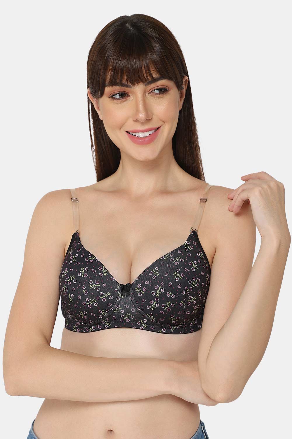 Clovia Padded Non-Wired Full Cup Halter Neck Bralette in Black - Lace (36E)
