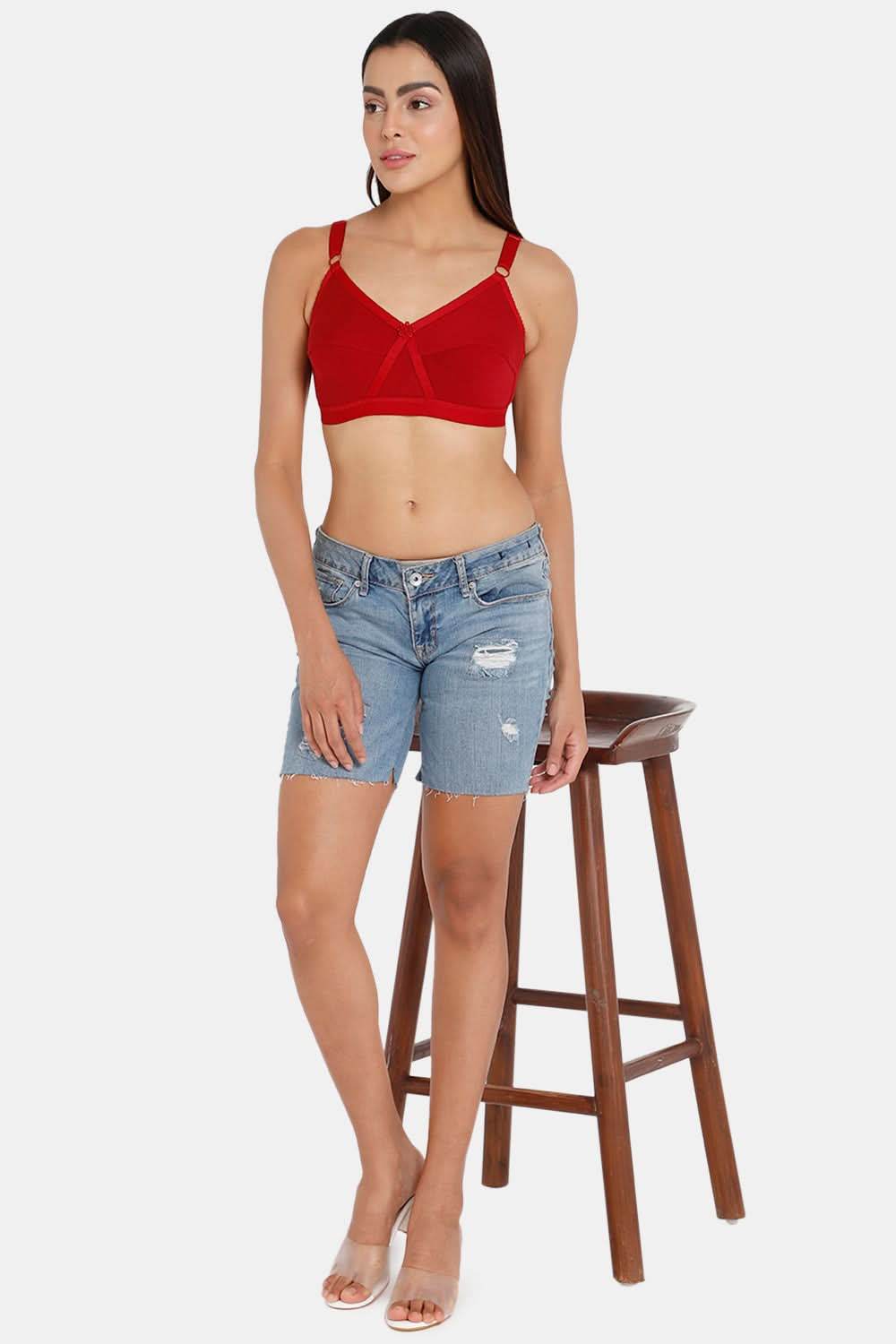 Full Coverage Non-Wired Non-Padded Back Closure Intimacy Bra Red Shade - KRISS KROSS - Naidu Hall Family Store