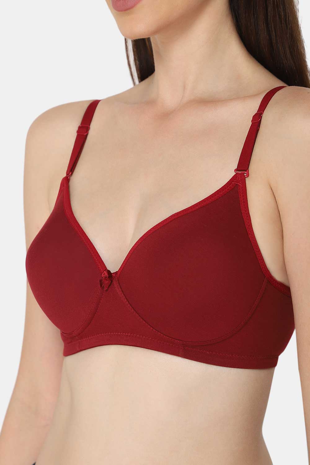 Intimacy Medium Coverage Non-Wired Thin & Adjustable T-Shirt Padded Bra- Red