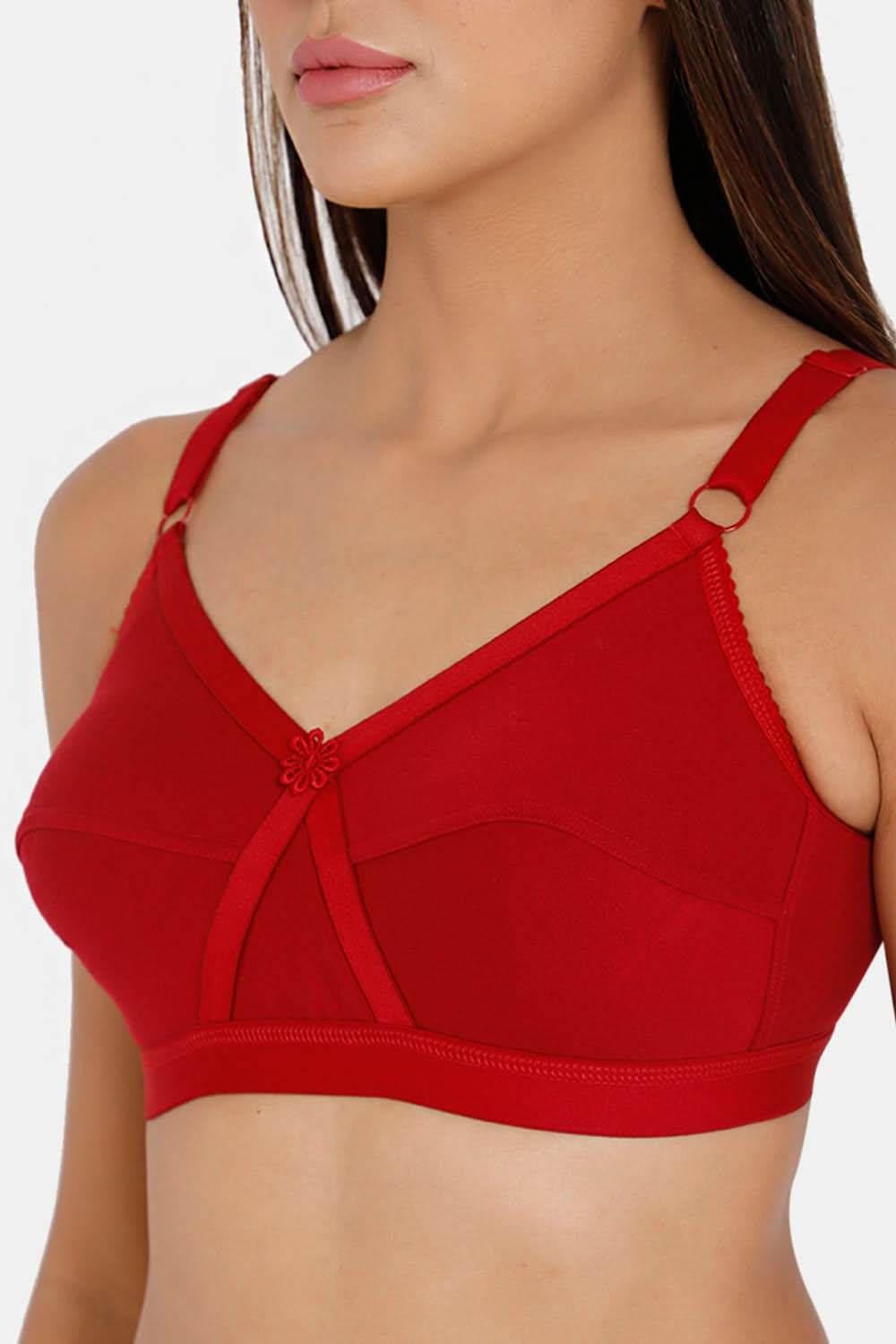 Full Coverage Non-Wired Non-Padded Back Closure Intimacy Bra Red Shade - KRISS KROSS - Naidu Hall Family Store