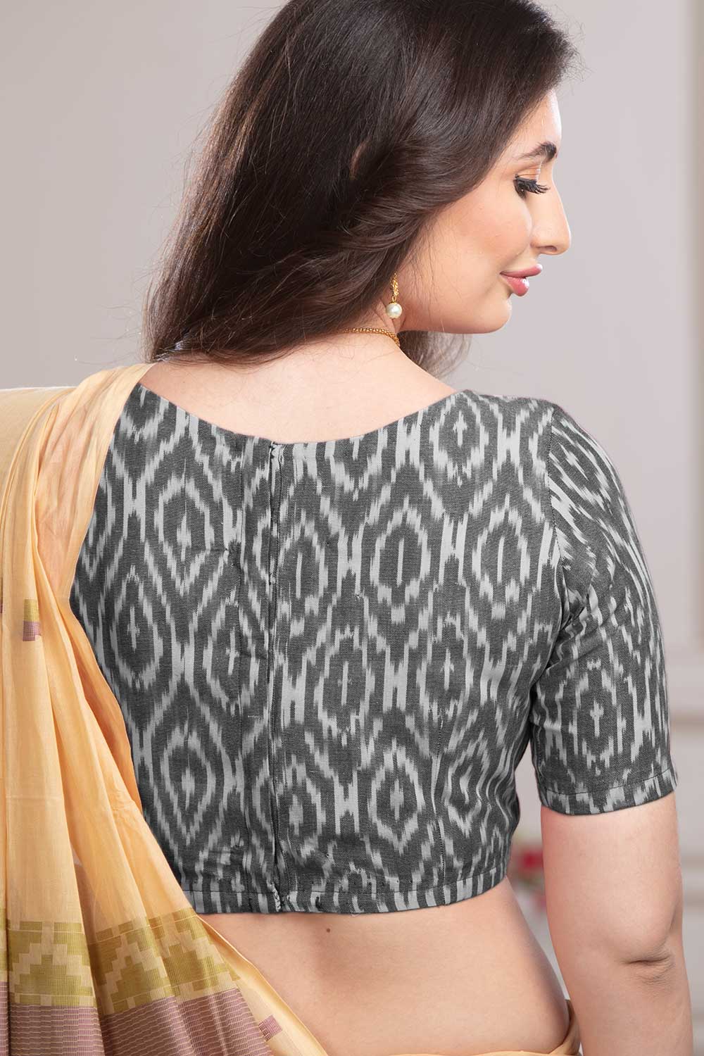 Naidu Hall Boat Neck Elbow Sleeve Ikat-2 Blouse