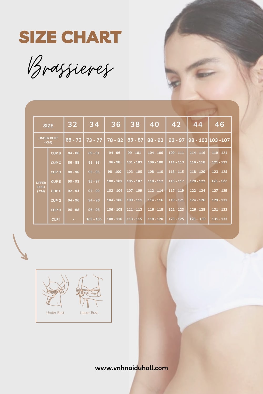 Intimacy Medium Coverage Non-Wired Padded Fusion Bra - Size Chart