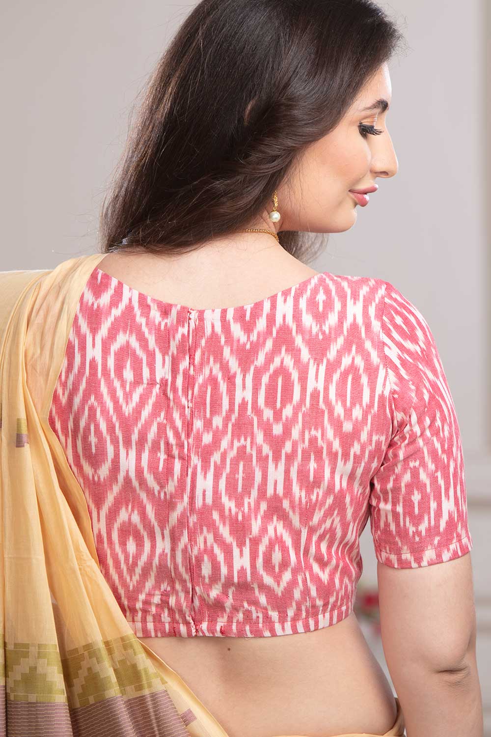 Naidu Hall Boat Neck Elbow Sleeve Ikat-2 Blouse