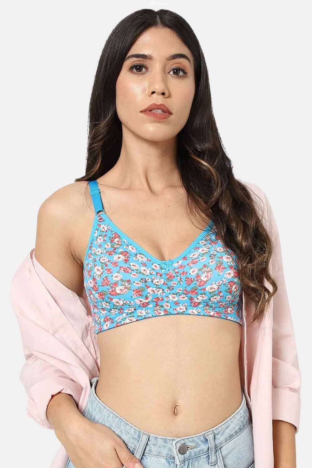Intimacy High Coverage Non-Padded Non-Wired  T-Shirt Saree Bra- Light blue print